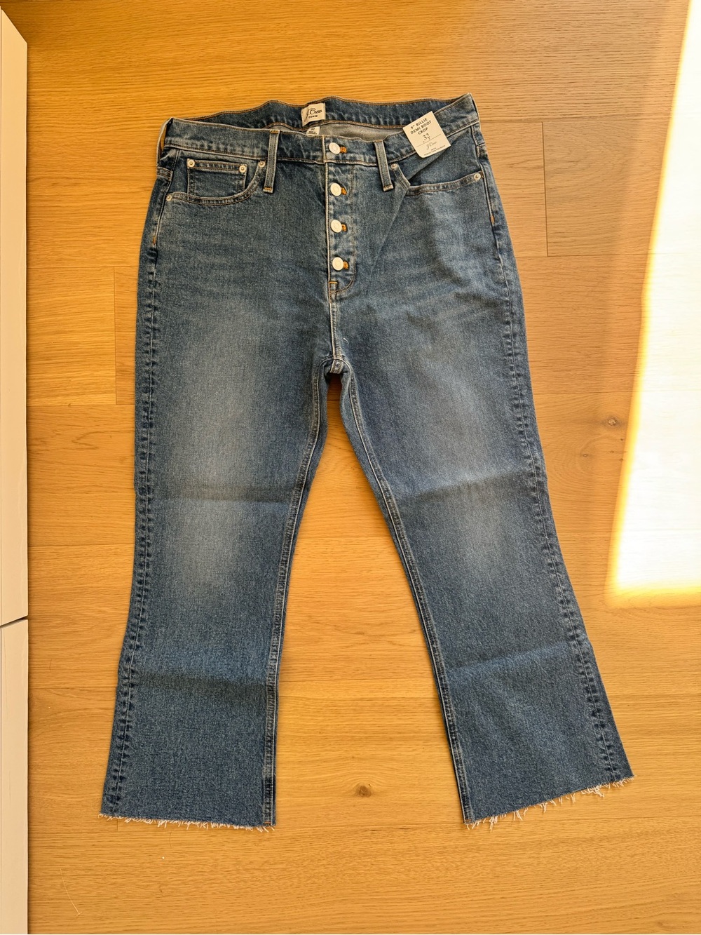 J. Crew Medium Blue High-Rise Button-Fly Cropped Straight Jeans